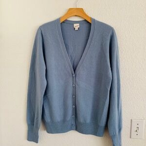 State Cashmere Womens 100% Premium Cashmere V-Neck Cardigan Light Blue Small